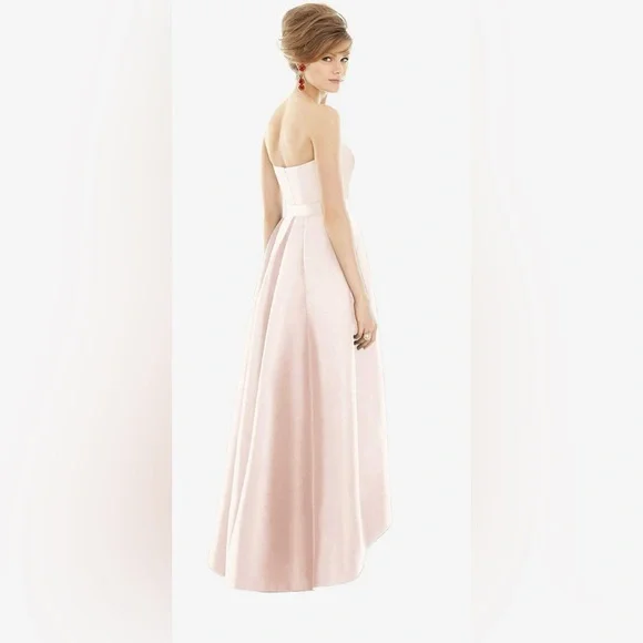 Alfred Sung NWT Strapless Satin High Low Dress with Pockets in Blush - Picture 4 of 9